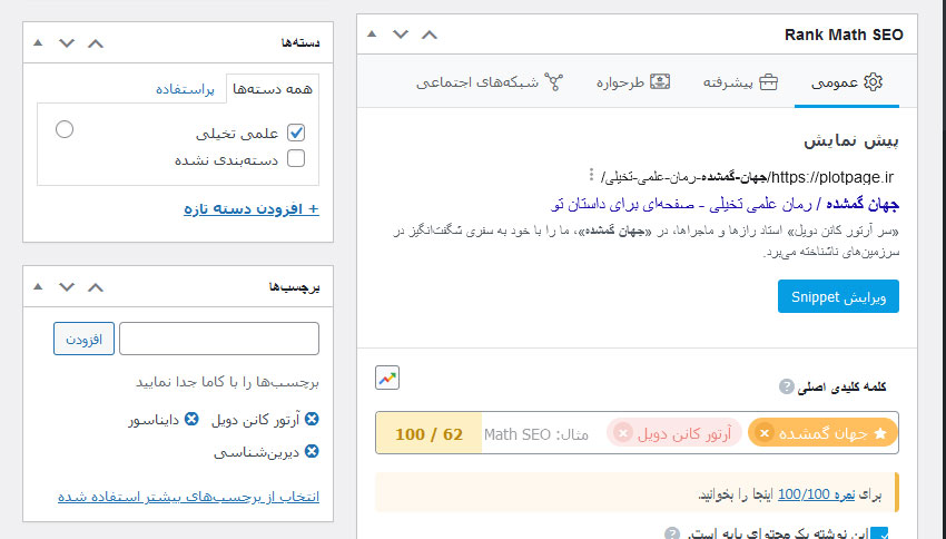 در بخش کلمه کلیدی اصلی، می توانید عنوان رمان یا هر کلمه ای مرتبط با رمان خود را درج کنید